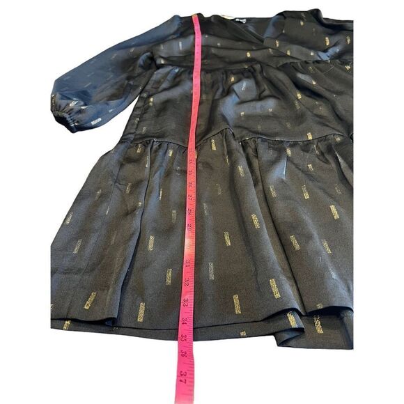 Madewell Metallic Faux-Wrap Tiered Mini Dress medium NEW black gold - Picture 4 of 6